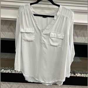 torrid Harper Georgette White V-Neck 3/4 Sleeve Blouse with Pockets 2X 18-20